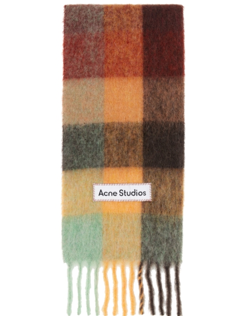 Acne Brown & Yellow Mohair Checked Scarf