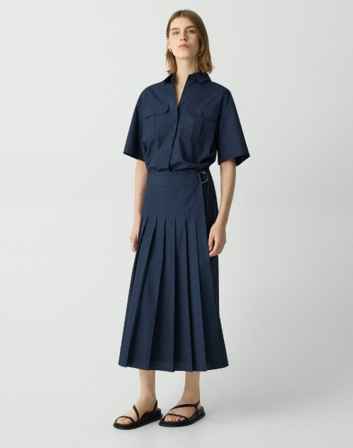 Pleated Wrap Dress in Sleek Poplin