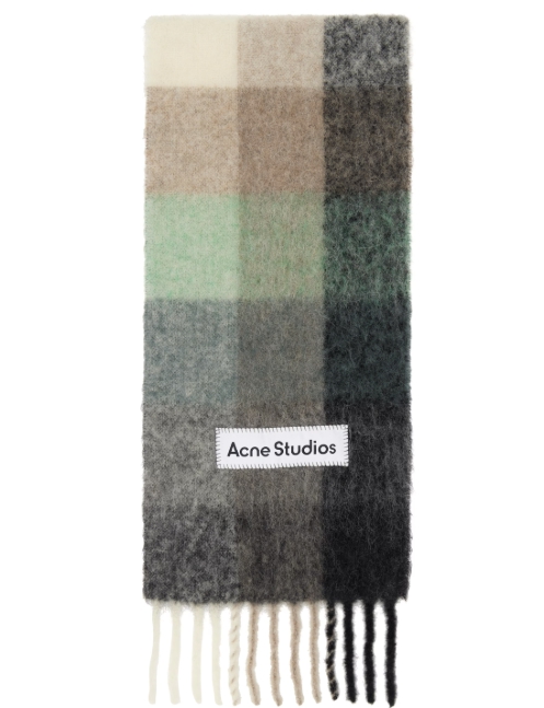 Acne Green & Gray Mohair Checked Scarf