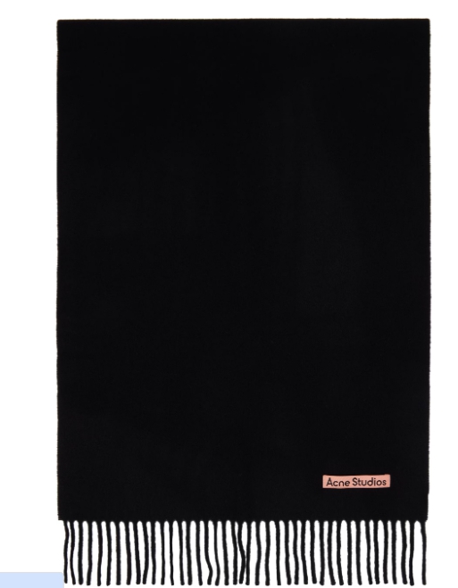 Acne Black Fringe Wool Narrow Scarf