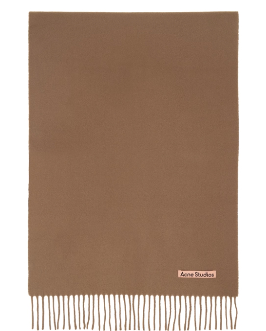 Acne Brown Fringe Wool Narrow Scarf
