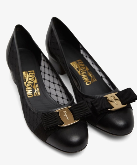 Ferragamo Vara black mesh pumps