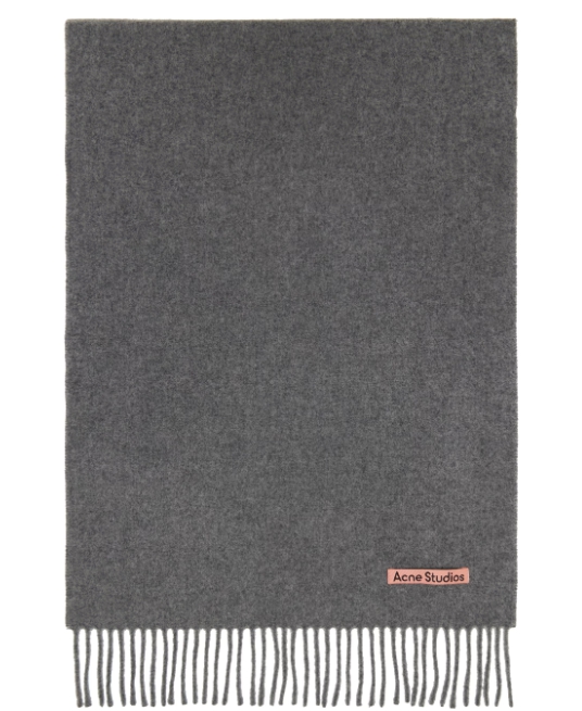 Acne Gray Fringe Wool Narrow Scarf