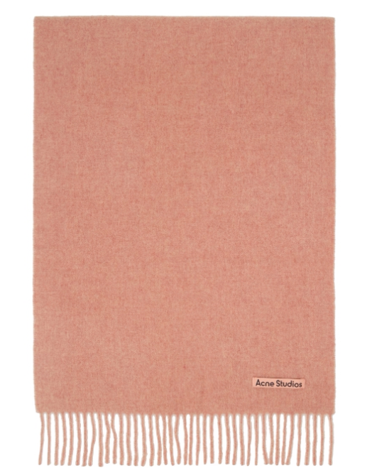 Acne Pink Fringe Wool Narrow Scarf