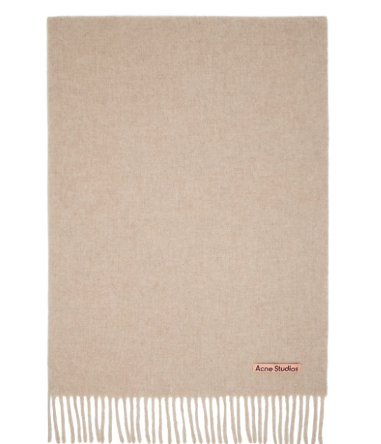 Acne Beige Fringe Wool Oversized Scarf