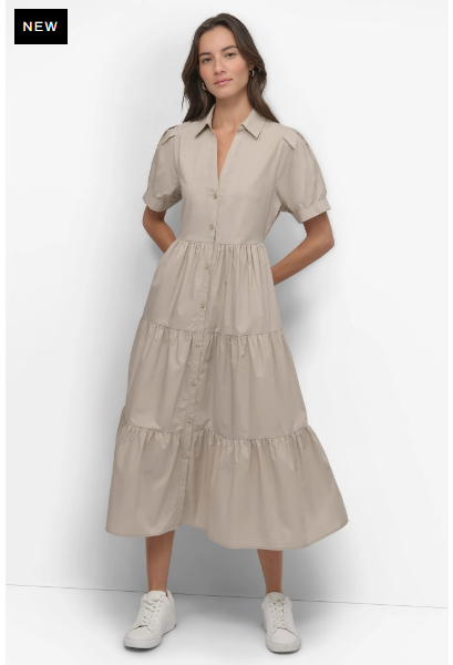 TIERED MIDI SHIRT DRESS