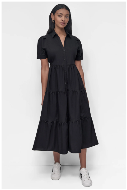 TIERED MIDI SHIRT DRESS