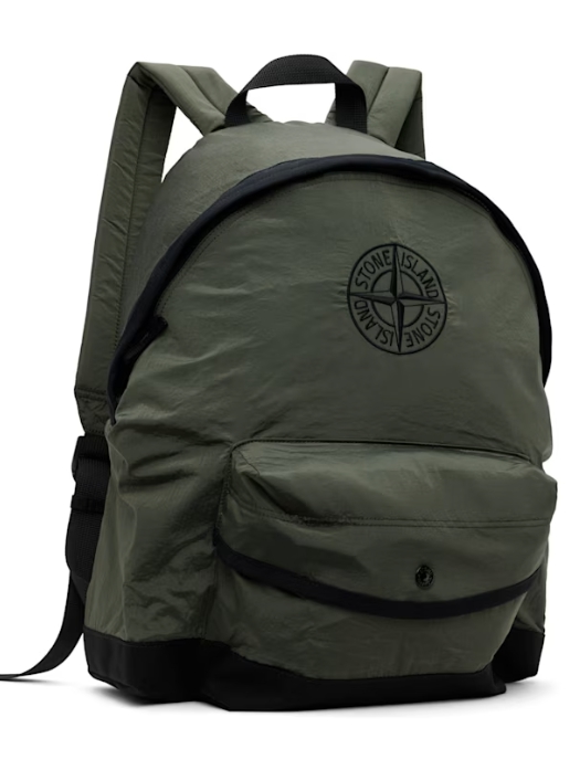 Stone Island Junior Kids Khaki Nylon Metal In Econyl Backpack