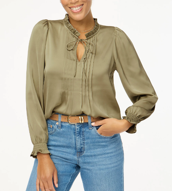 Petite ruffleneck pintuck blouse