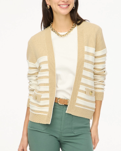 Striped open cardigan sweater