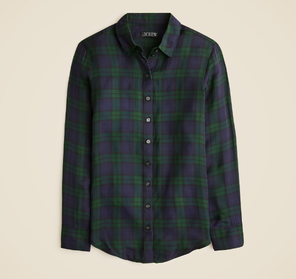 Drapey button-up shirt in Black Watch tartan