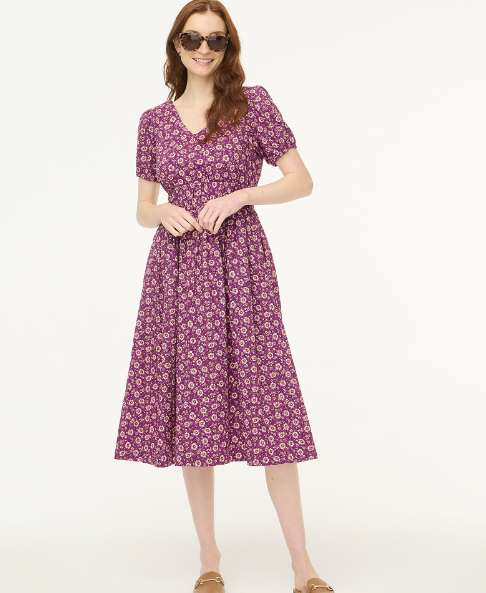 Smocked-waist poplin midi dress