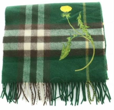 Dandelion Embroidered Check Cashmere Scarf