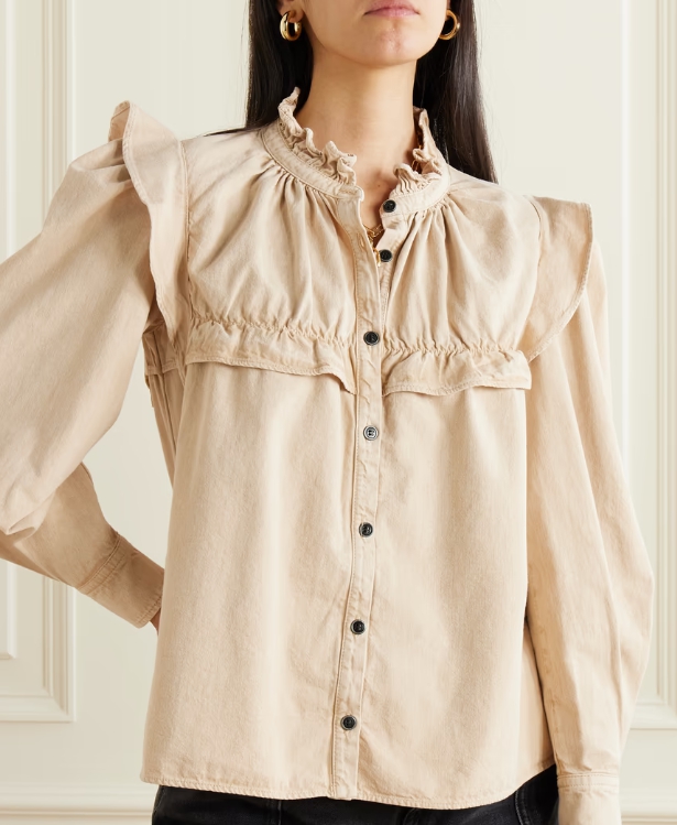 MARANT ÉTOILE 아이데티 러플 코튼 샴브레이 블라우스