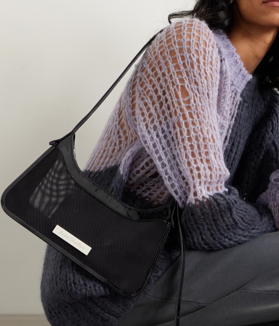 ACNE STUDIOS 장식 페이턴트 가죽 트리밍 메시 숄더 백