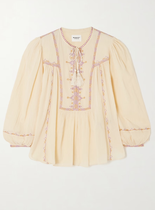 MARANT ÉTOILE 실레카 타이 디테일 자수 코튼 거즈 블라우스