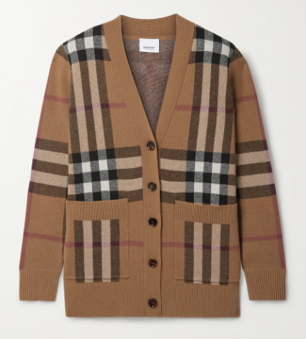 BURBERRY 체크 울 캐시미어 혼방 가디건