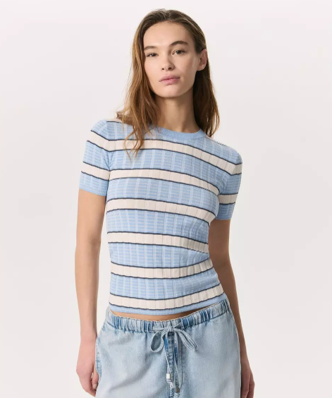 Eloise Striped Short-Sleeve Sweater