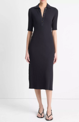 Ribbed Cotton-Blend Polo Dress