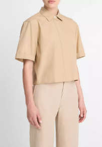 Cotton Short-Sleeve Cropped Shirt