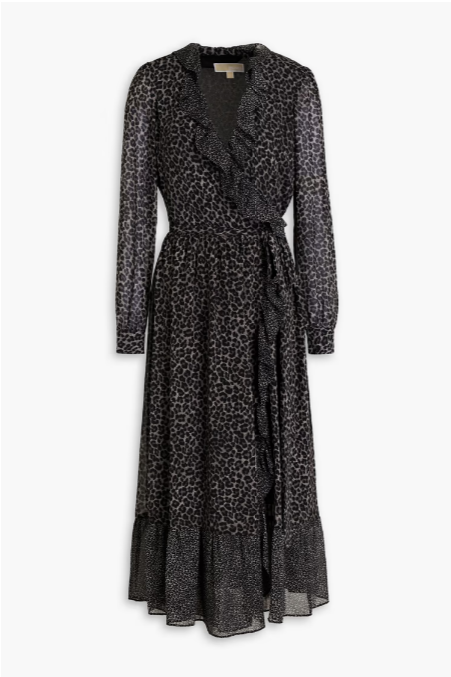 마이클코어스 Ruffled leopard-print crepe midi dress