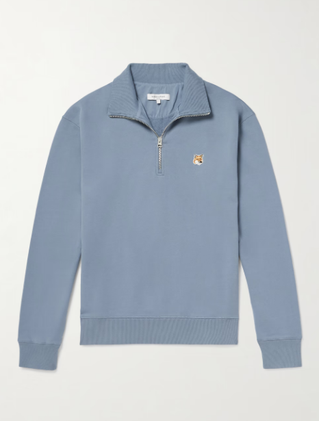 MAISON KITSUNE Logo-Appliquéd Cotton-Jersey Half-Zip Sweatshirt