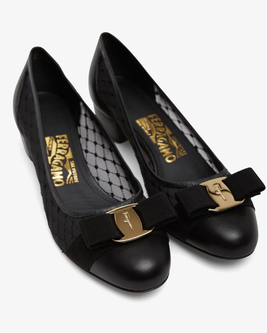 Ferragamo Vara black mesh pumps