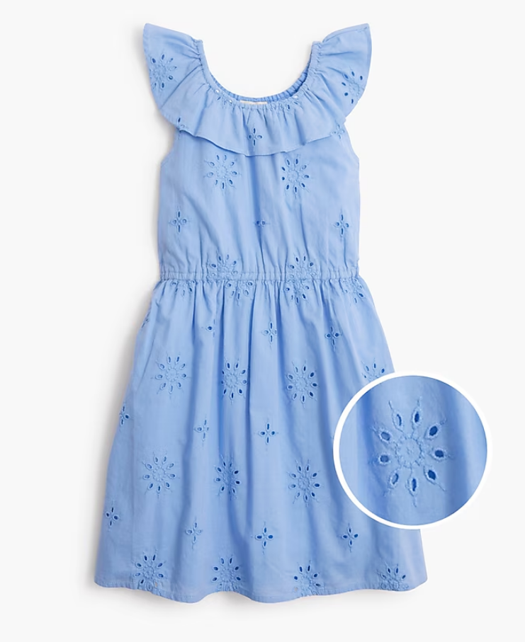 Girls' ruffleneck eyelet dress