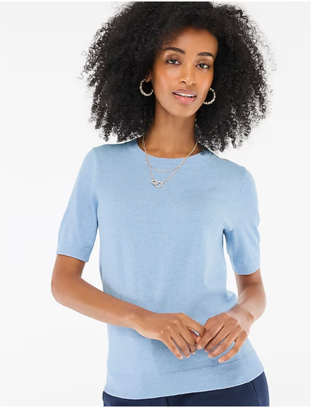 Short-sleeve cotton crewneck sweater