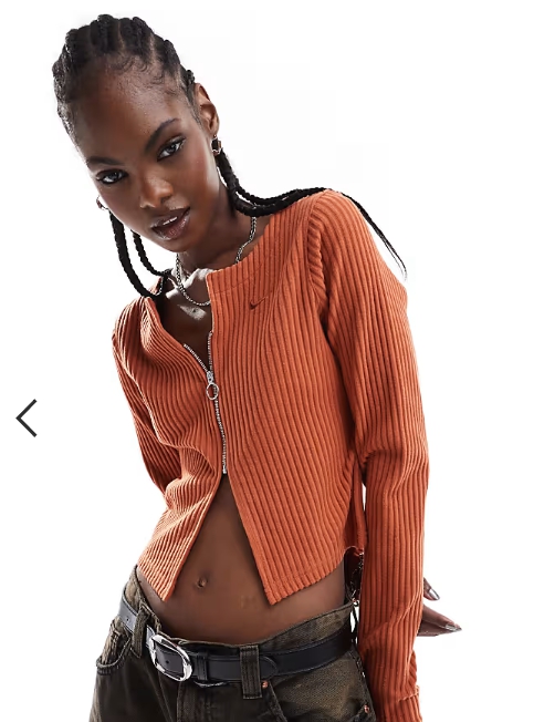 Nike Chill Knit ribbed cardigan in burnt orange