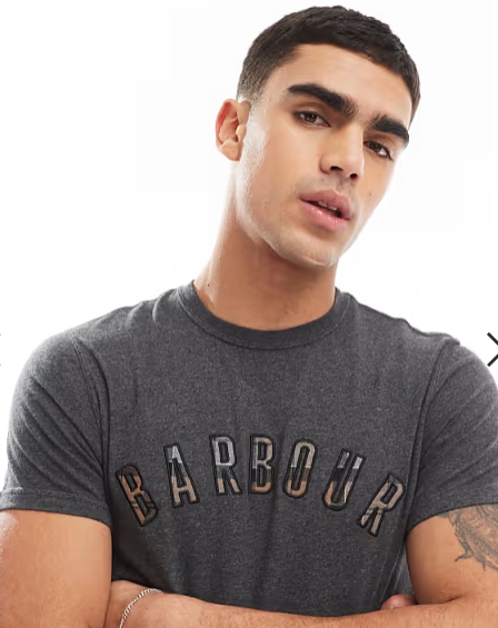 Barbour Ancroft collegiate tartan logo t-shirt in grey