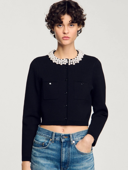 Cardigan with beaded collar