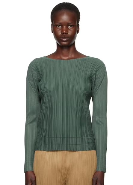 PLEATS PLEASE ISSEY MIYAKE Green Soft Pleats Top