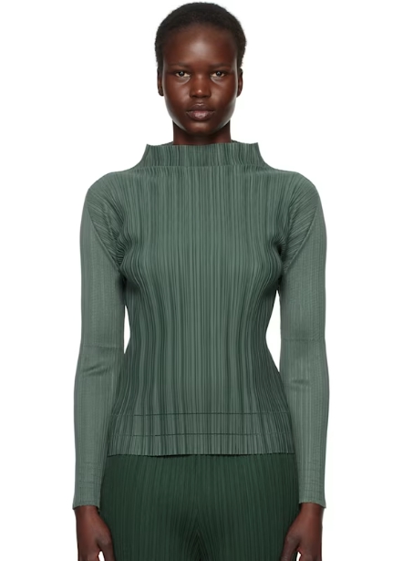 PLEATS PLEASE ISSEY MIYAKE Green Soft Pleats Top