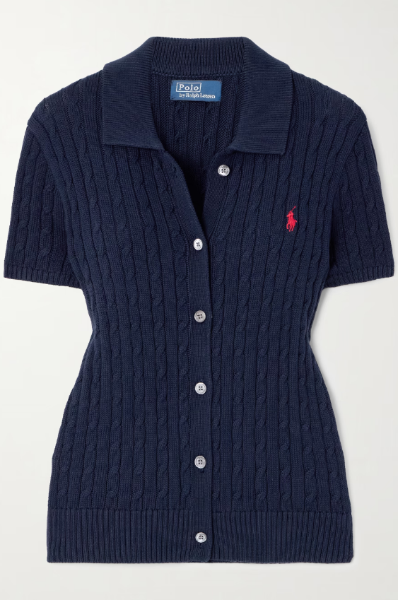 POLO RALPH LAUREN 로고 자수 케이블 니트 코튼 가디건