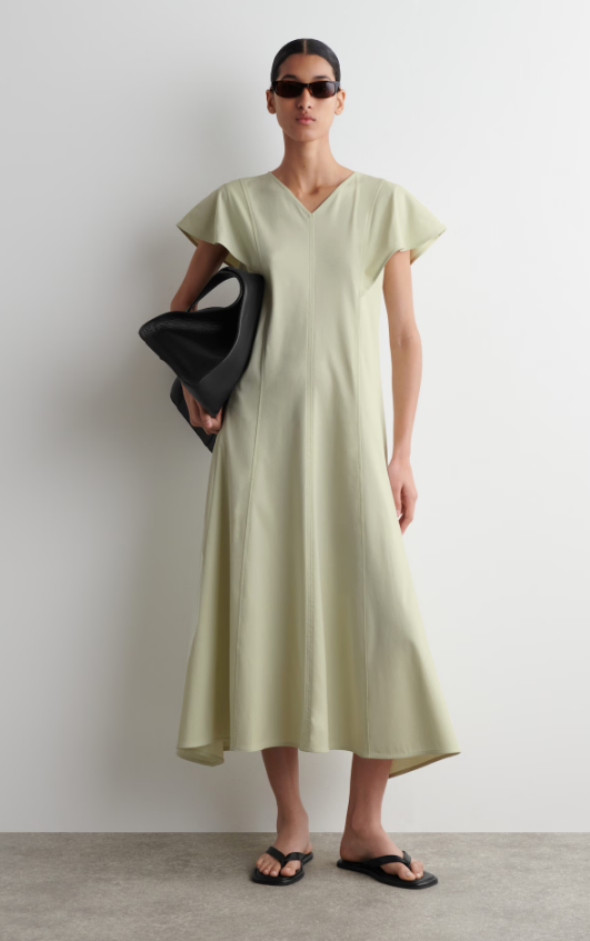 PETAL-SLEEVE COTTON MIDI DRESS