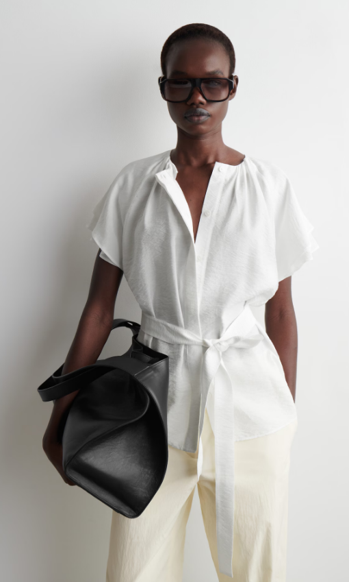 LAYERED BELTED BLOUSE