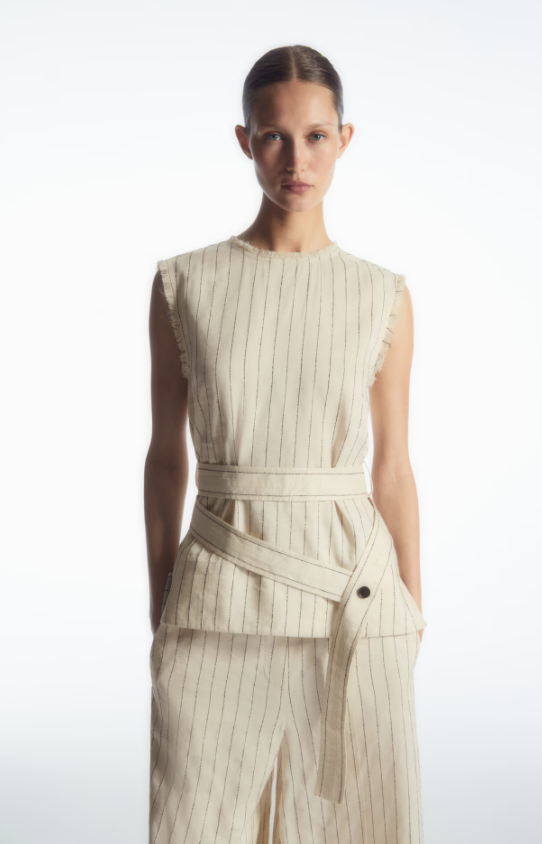 BELTED PINSTRIPE TANK TOP