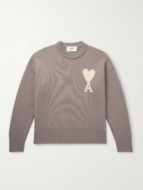 아미 Logo-Intarsia Virgin Wool Sweater