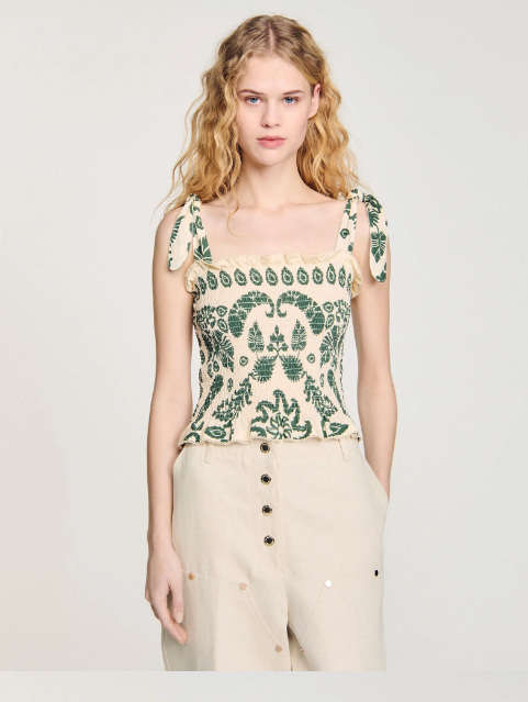 Sandro Floral motif smocked top