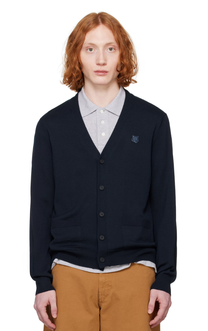 Maison Kitsuné Navy Bold Fox Head Patch Regular Cardigan