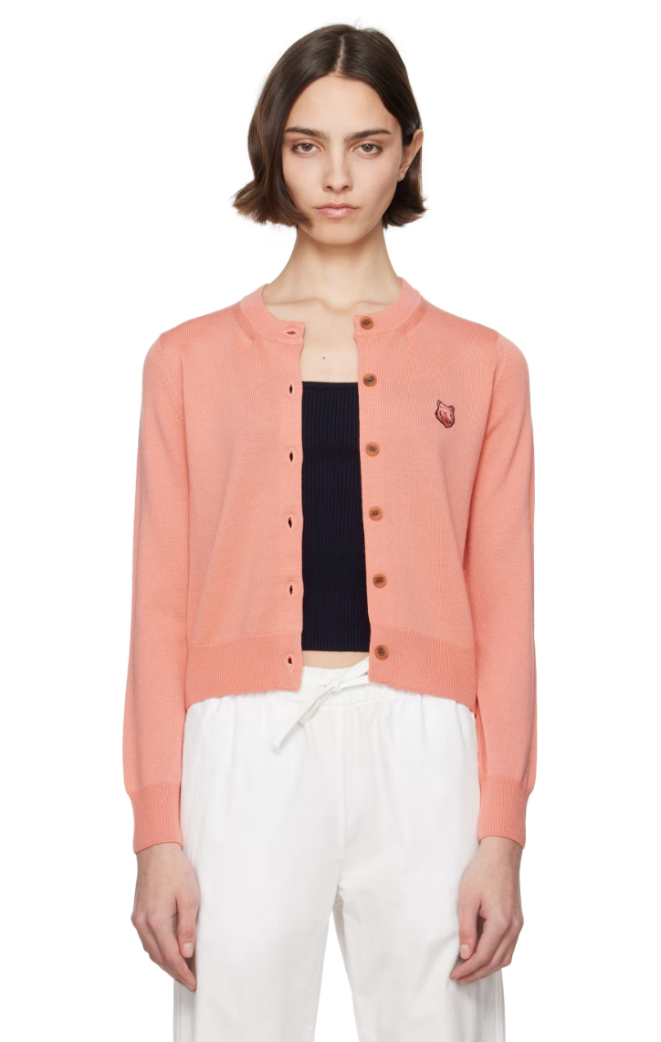 Maison Kitsuné Pink Bold Fox Head Patch Regular Cardigan