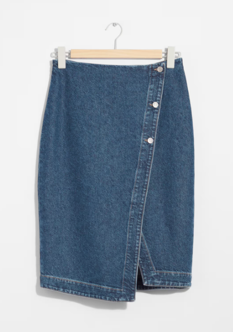 Denim Wrap Midi Skirt