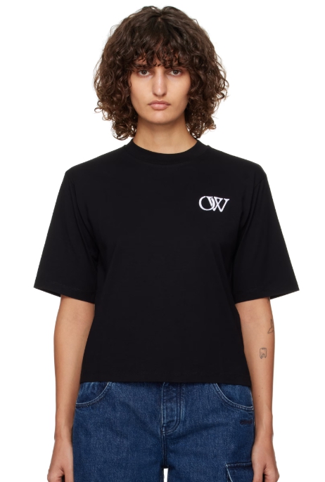 Off-White Black Embr 'OW' Boxy T-shirt