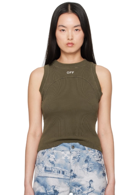 Off-White Green Off Stamp Rib Round Tank Top