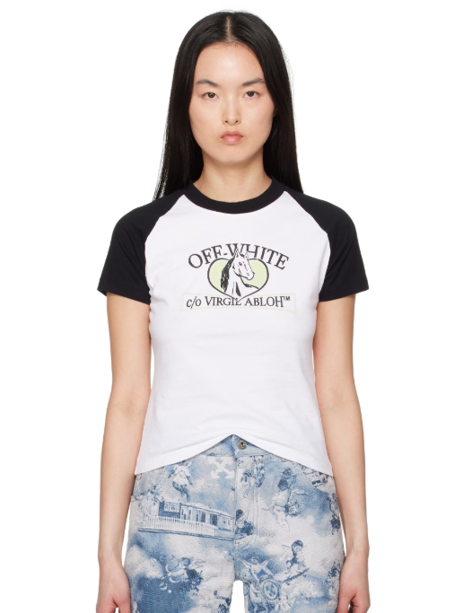 Off-White White & Black Horse Billboard Raglan T-shirt