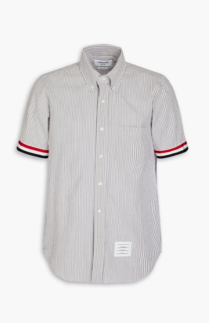 THOM BROWNE Striped cotton-seersucker shirt