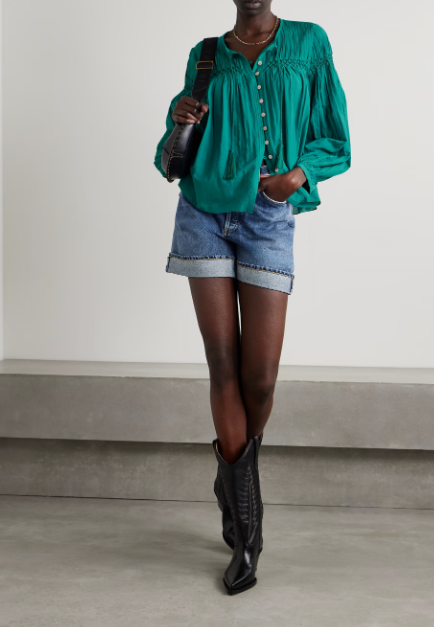 MARANT ÉTOILE 아바디 핀턱 스모킹 코튼 혼방 보일 블라우스