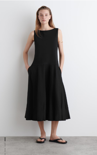 BOAT-NECK COTTON A-LINE MIDI DRESS