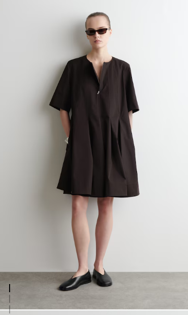 PLEATED ZIP UP COTTON MINI DRESS
